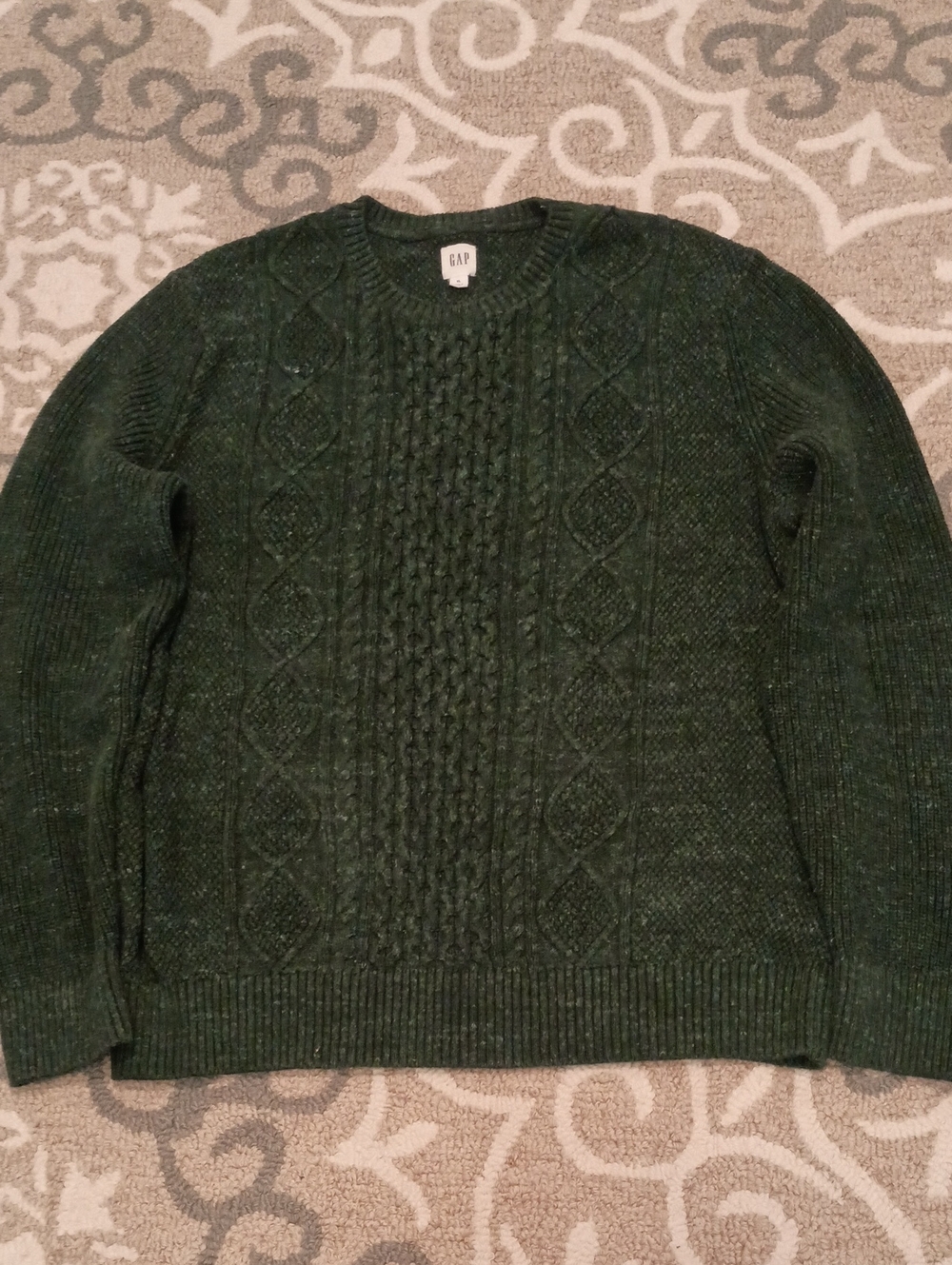 GAP Dark Green Cable-Knit Crewneck Sweater